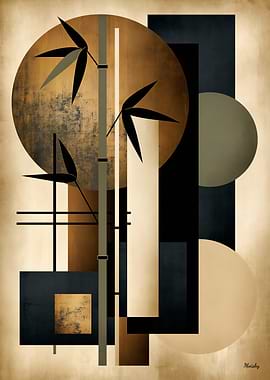 Golden Japandi Bamboo No. 11 – Geometric Wall Art