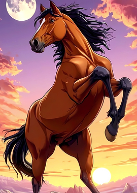 Majestic Horse Rearing at Sunset