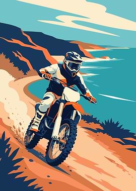 Motocross Rider on Coastal Dirt Track