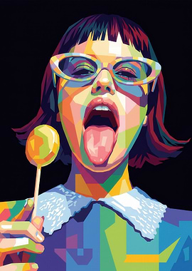 Woman with Lollipop in Pop Art Style