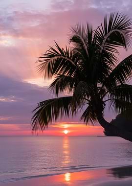 Palm at Sunset – Golden Light on a Tropical Shore
