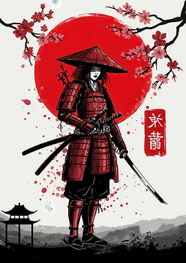 Samurai Warrior with Cherry Blossoms