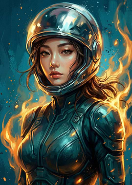 Sci-fi Woman in Fiery Armor