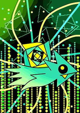 Abstract Geometric Creature with Neon Background