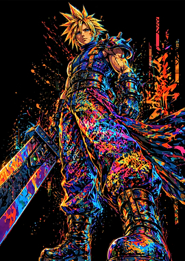 Cloud Strife Splatter Art