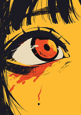 Close-up Anime Eye with Blood Splatter