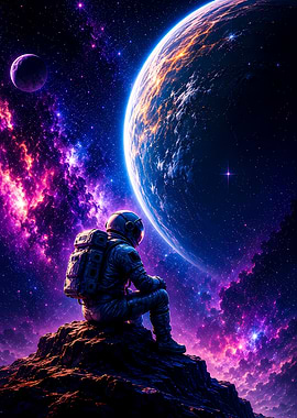 Astronaut Gazing at a Distant Planet