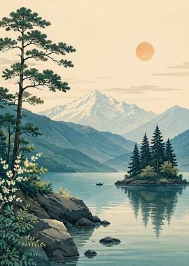 Serene Mountain Lake Landscape