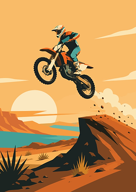Motocross Rider Jumps Over Desert Canyon