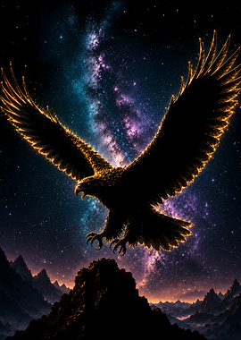 Eagle soaring through the cosmos