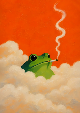 Frog smoking Cigarett in clouds