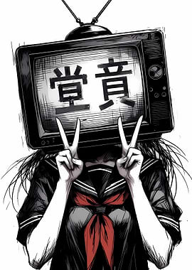 Girl with TV Head and Kanji