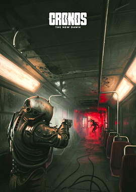 Sci-fi soldier in train with monster