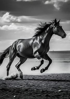 Horse Running on Beach