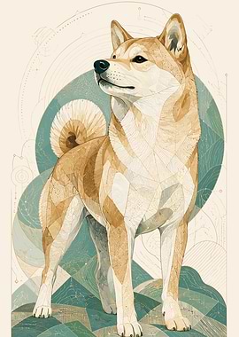 Shiba Inu with Geometric Background
