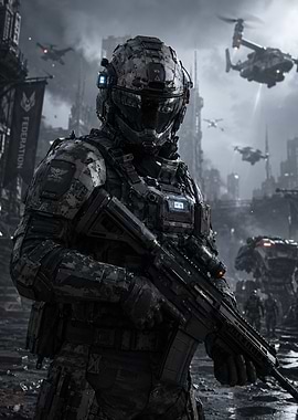 Futuristic Soldier in Urban Warfare