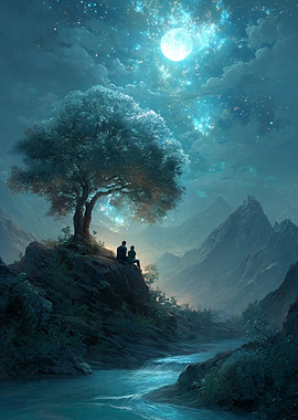 Couple Under Moonlit Sky