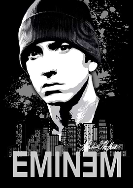 Eminem Portrait with Cityscape