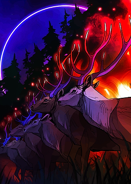 Mystical Deer in Neon Forest