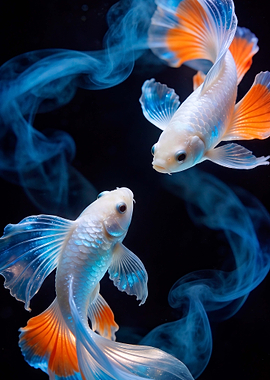 Two Siamese Fighting Fish with Blue Smoke