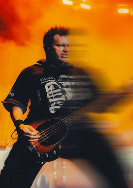 Musician playing bass guitar on stage