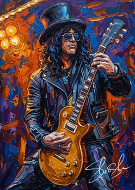 Slash Playing Guitar - oil painting