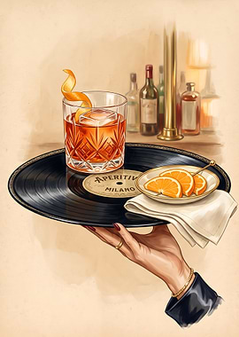 Cocktail served on a vinyl record
