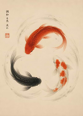 Minimalist Koi Fish Japanese , Zen Neutral Wall Decor