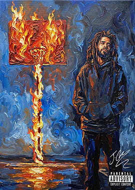 J. Cole Basketball Fire Painting