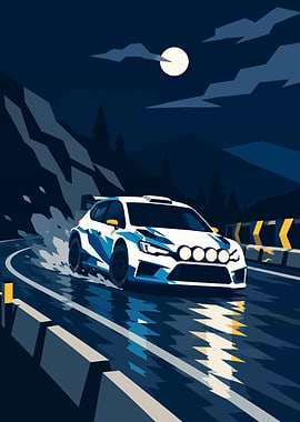 Rally Car Racing at Night