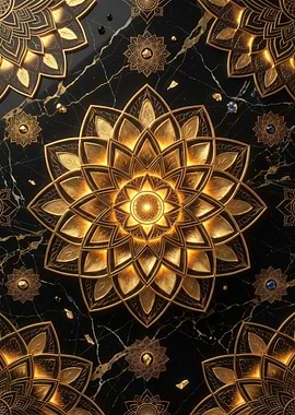 Golden Mandala on Black Marble