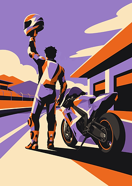 Motorcyclist with Helmet and Sportbike