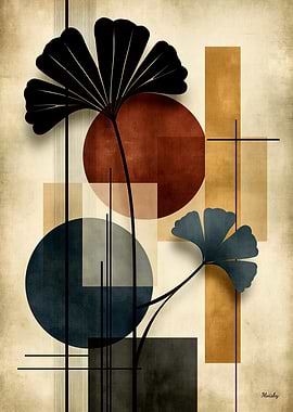 Japandi Ginkgo Geometry No. 02 – Japanese Ginkgo Wall Art