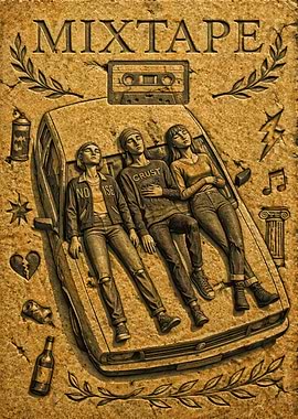 Mixtape Cover Art with Three People on a Car
