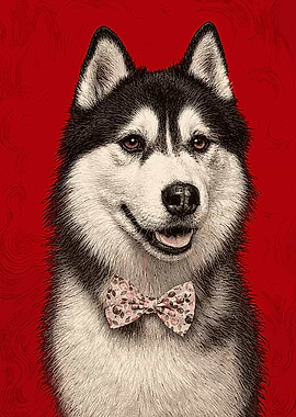 Husky Dog Wearing a Bow Tie