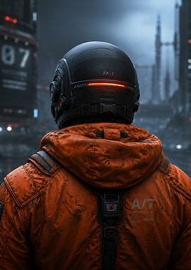 Sci-fi astronaut in orange suit