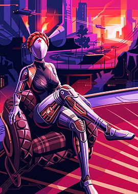 Cyberpunk Robot Woman in Futuristic City
