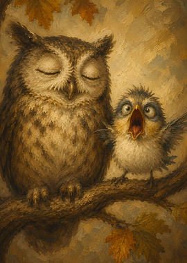 Owl and Chick on a Branch