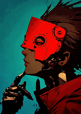 Cyberpunk Character with Red Mask