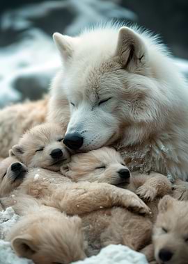 Mother Wolf and Cubs Sleeping