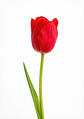 Single Red Tulip on White Background