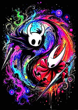 Hollow Knight Characters in Abstract Swirl