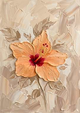 Textured Peach Hibiscus Flower Painting