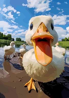 Close-up of a Duckling with Friends