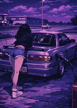 Anime girl at gas station