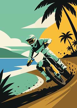 Motocross Rider on a Beach Track