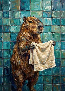 Capybara with a Towel Funny bathroom toilet humor