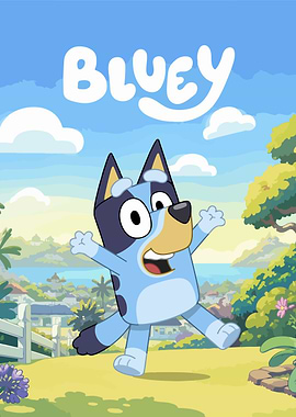 Bluey Character with Landscape Background