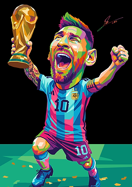Lionel Messi holding World Cup trophy