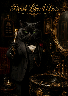 Black Cat Bathroom Decor Funny Brush Like A Boss Gold Toothbrush Luxury Suit